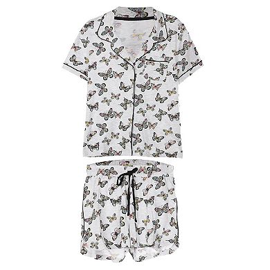Women's Butterfly Notch Collar Cotton Blend Short Pajama Set