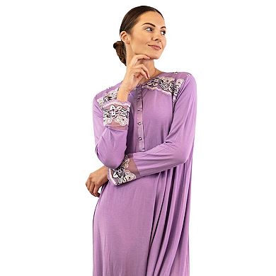 Women's Modest Lace Cuff and Shoulder Accent Ankle Length Nightgown