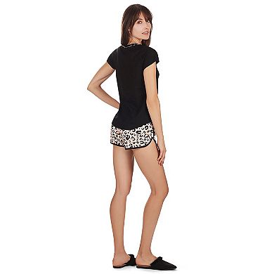 Women's Leopard V-Neck Short Cotton Blend Pajama Set