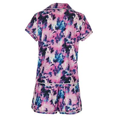 Women's Stardust Tie Dye Notch Collar Cotton Blend Shorts Pajama Set