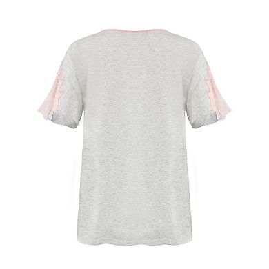 Women's Cotton Blend Lace Trim Short Sleeve Top and Pants Sleep Set