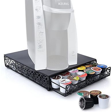 K Cup Holder for Counter - Storage Drawer for Keurig K-Cup Coffee Pod Organizer - Metal Designed K-Cup Storage, 42 Pod Capacity Compact Under Coffee Pot