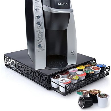 K Cup Holder for Counter - Storage Drawer for Keurig K-Cup Coffee Pod Organizer - Metal Designed K-Cup Storage, 42 Pod Capacity Compact Under Coffee Pot
