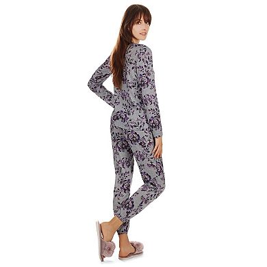 2 Piece Women's Purple Blossom Long Sleeve and Tapered Pant Pajama Set