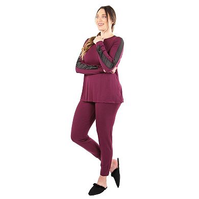 Women's Satin Trim Long Sleeve Matching Pajama Set