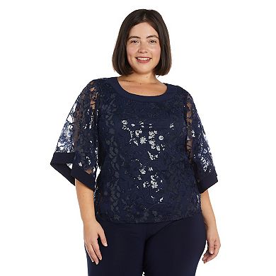 Plus Size R&M Richards 2-Piece Butterfly Sleeve Sequin Tunic and Jersey Pant Set