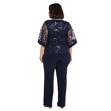 Plus Size R&M Richards 2-Piece Butterfly Sleeve Sequin Tunic and Jersey Pant Set