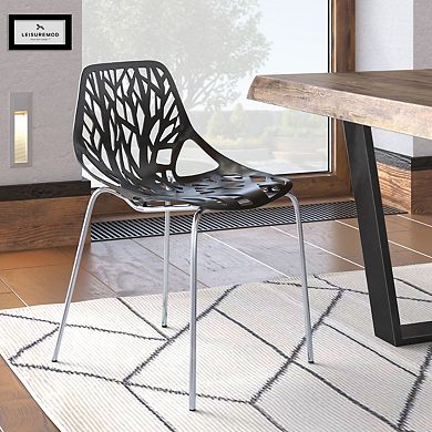 LeisureMod Modern Asbury Dining Chair w/ Chromed Legs, Set of 2
