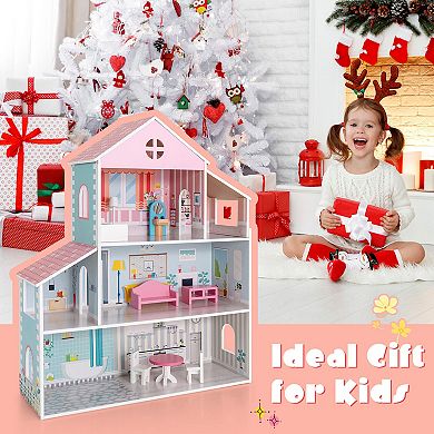 3-Tier Toddler Doll House with Furniture Gift