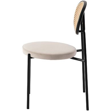 LeisureMod Euston Modern Wicker Dining Chair with Velvet Round Seat
