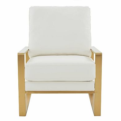 LeisureMod Jefferson Leather Modern Design Accent Armchair With Elegant Gold Frame