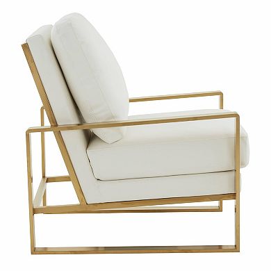 LeisureMod Jefferson Leather Modern Design Accent Armchair With Elegant Gold Frame