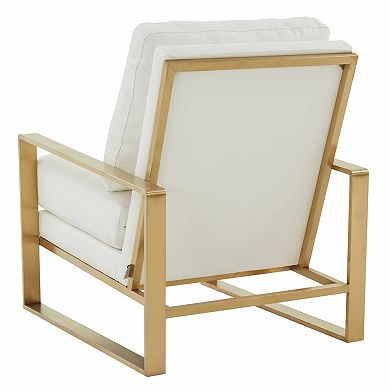 LeisureMod Jefferson Leather Modern Design Accent Armchair With Elegant Gold Frame