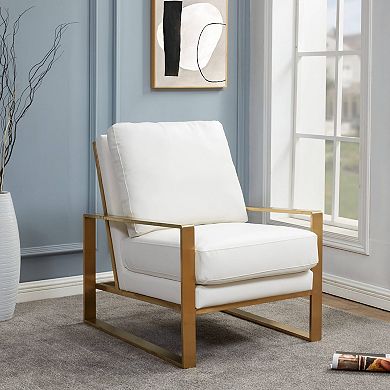 LeisureMod Jefferson Leather Modern Design Accent Armchair With Elegant Gold Frame