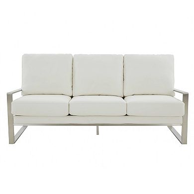 LeisureMod Jefferson Contemporary Modern Design Leather Sofa With Silver Frame