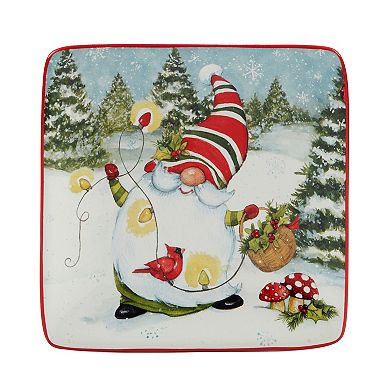 Certified International Set of 4 Christmas Gnomes Canape Plates