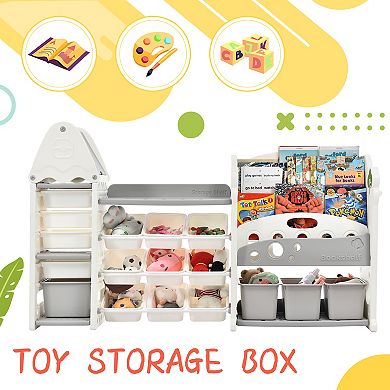 F.C Design Kids Bookshelf Toy Storage Organizer with 17 Bins and 4 Bookshelves