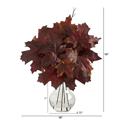 nearly natural 18" Autumn Maple Leaf Artificial Plant in Glass Planter