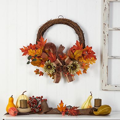 nearly natural 26" Fall Harvest Artificial Wreath with Twig Base and Bunny