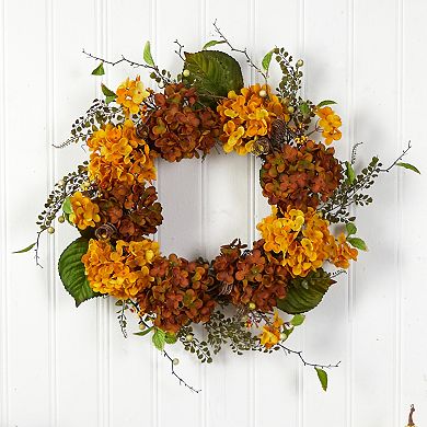 nearly natural 24" Artificial Hydrangea Autumn Wreath