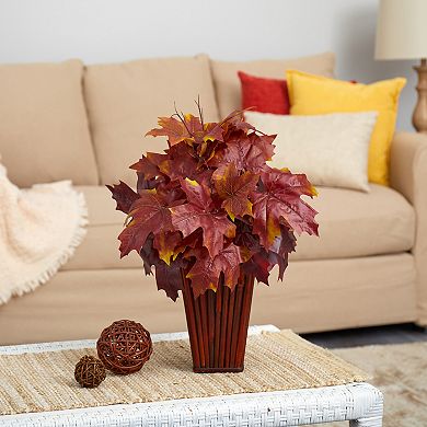 nearly natural 19" Artificial Autumn Maple Leaf Plant in Decorative Planter