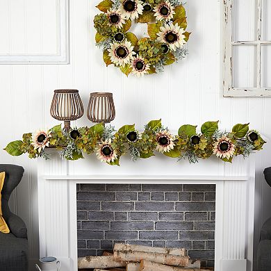 nearly natural 5ft. Artificial White Sunflower and Hydrangea Garland