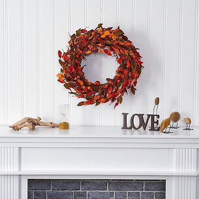 nearly natural 20" Artificial Harvest Leaf and Mini Pumpkin Wreath