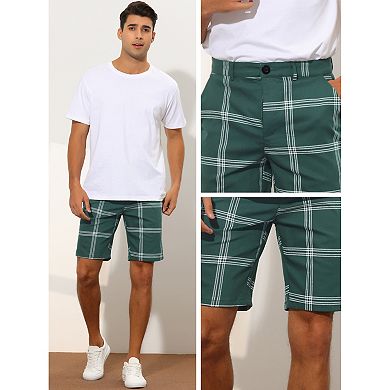 Plaid Shorts For Men's Regular Fit Flat Front Summer Chino Shorts