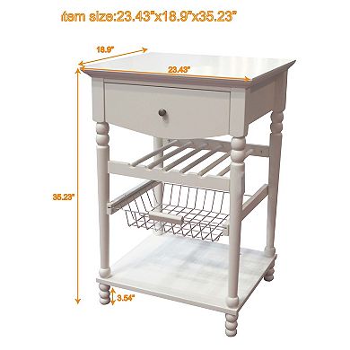 eHemco Euro Kitchen Cart with 1 Drawer, 2 Storage Shelves and 1 Basket