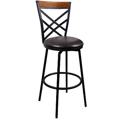 eHemco Swivel Metal Kitchen Counter Barstool with Double X Back Faux Leather Seat