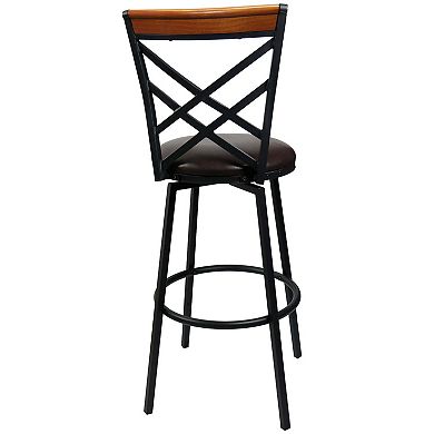 eHemco Swivel Metal Kitchen Counter Barstool with Double X Back Faux Leather Seat