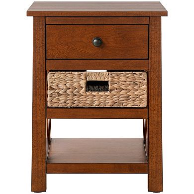 eHemco X-Side Solid End Table Nightstand with Drawer, 2 Storage Shelves and Wicker Basket