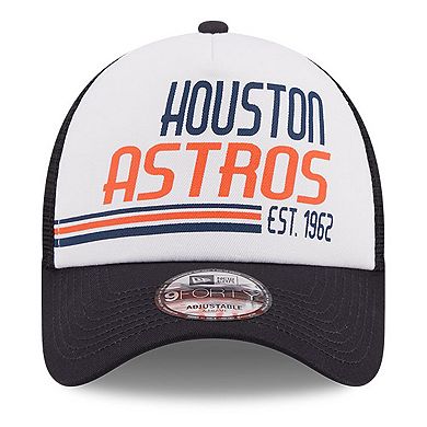 Men's New Era White/Navy Houston Astros Stacked A-Frame Trucker 9FORTY Adjustable Hat