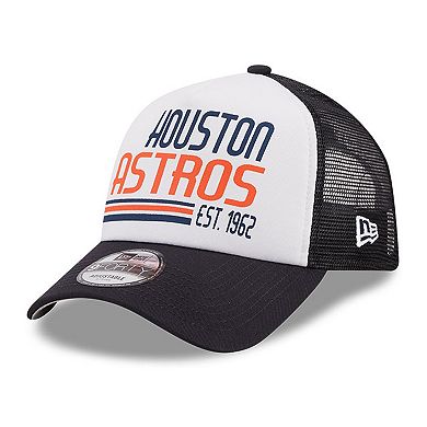 Men's New Era White/Navy Houston Astros Stacked A-Frame Trucker 9FORTY Adjustable Hat
