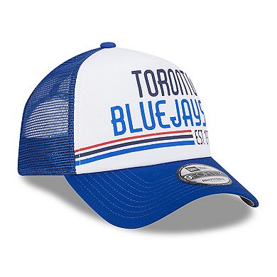 Men's New Era White/Royal Toronto Blue Jays Stacked A-Frame Trucker 9FORTY Adjustable Hat