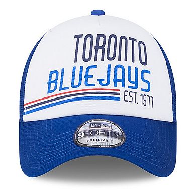 Men's New Era White/Royal Toronto Blue Jays Stacked A-Frame Trucker 9FORTY Adjustable Hat
