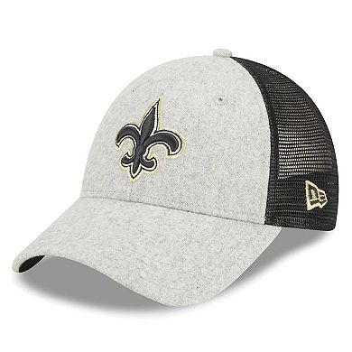 Men's New Era Heather Gray/Black New Orleans Saints Pop Trucker 9FORTY Adjustable Hat
