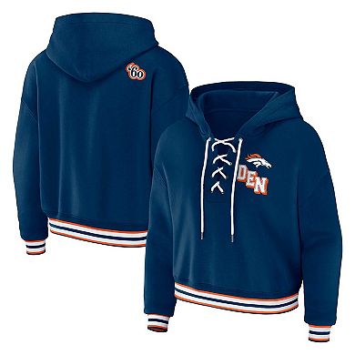 Women's WEAR by Erin Andrews Navy Denver Broncos Plus Size Lace-Up Pullover Hoodie