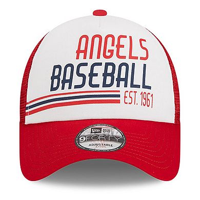 Men's New Era White/Red Los Angeles Angels Stacked A-Frame Trucker 9FORTY Adjustable Hat