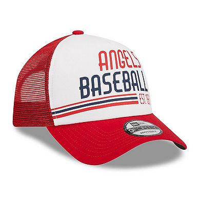 Men's New Era White/Red Los Angeles Angels Stacked A-Frame Trucker 9FORTY Adjustable Hat