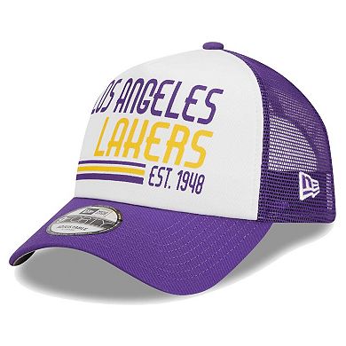 Men's New Era White Los Angeles Lakers Lift Pass Foam Front Trucker 9FORTY Adjustable Hat