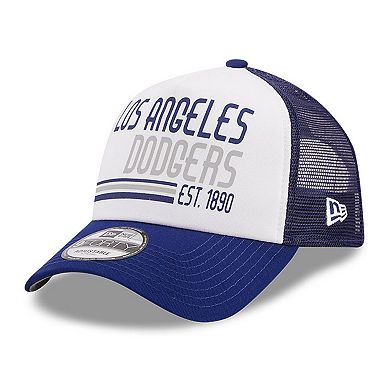 Men's New Era White/Royal Los Angeles Dodgers Stacked A-Frame Trucker 9FORTY Adjustable Hat