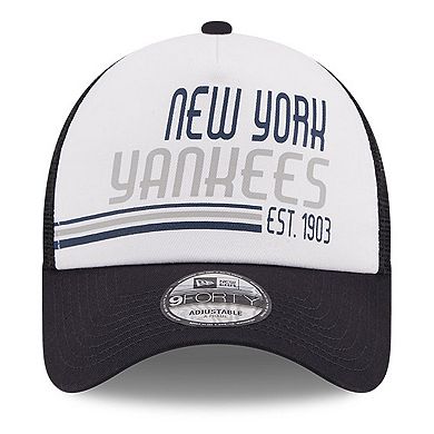 Men's New Era White/Navy New York Yankees Stacked A-Frame Trucker 9FORTY Adjustable Hat