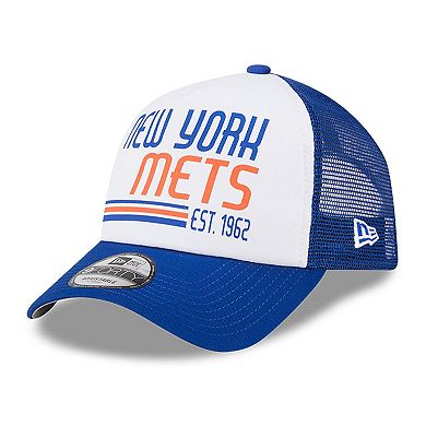 Men's New Era White/Royal New York Mets Stacked A-Frame Trucker 9FORTY Adjustable Hat