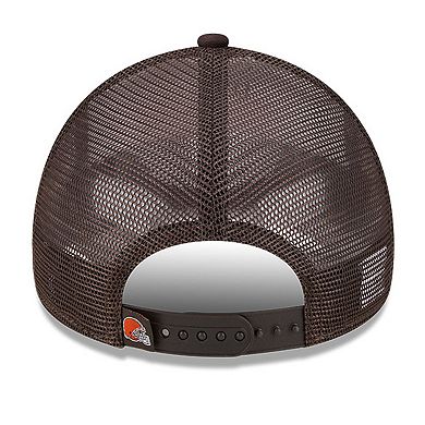 Men's New Era White/Brown Cleveland Browns Stacked A-Frame Trucker 9FORTY Adjustable Hat