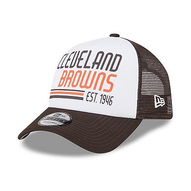 Men's New Era White/Brown Cleveland Browns Stacked A-Frame Trucker 9FORTY Adjustable Hat