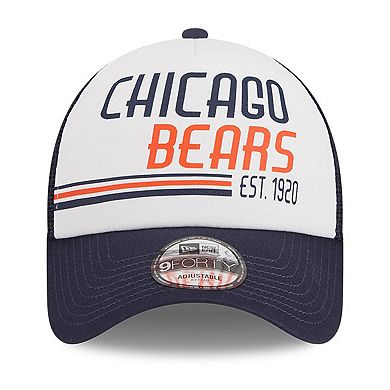 Men's New Era White/Navy Chicago Bears Stacked A-Frame Trucker 9FORTY Adjustable Hat