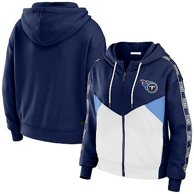 Women's WEAR by Erin Andrews Navy/White Tennessee Titans Color-Block Full-Zip Hoodie
