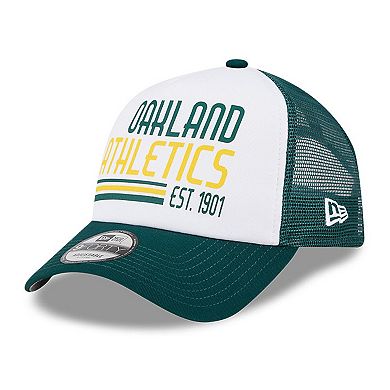 Men's New Era White/Green Oakland Athletics Stacked A-Frame Trucker 9FORTY Adjustable Hat