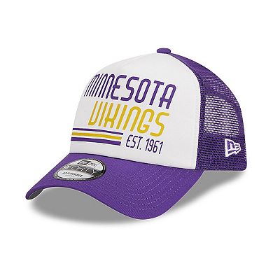Men's New Era White/Purple Minnesota Vikings Stacked A-Frame Trucker 9FORTY Adjustable Hat